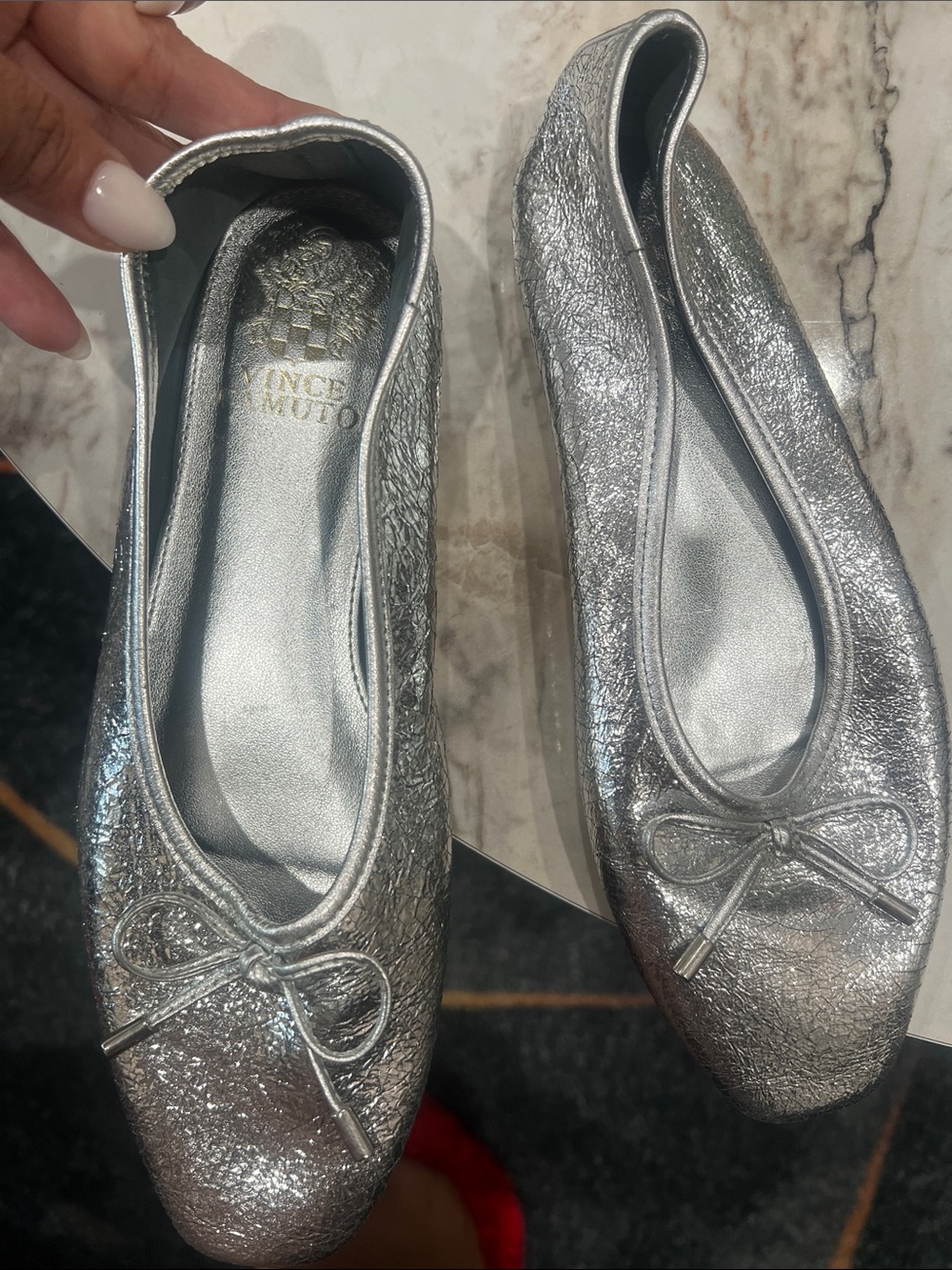 Vince Camuto Metallic Silver Bow Ballet Flats